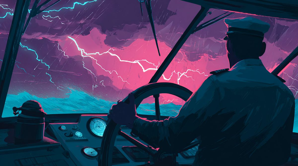 Ship captain navigating between delay and ship