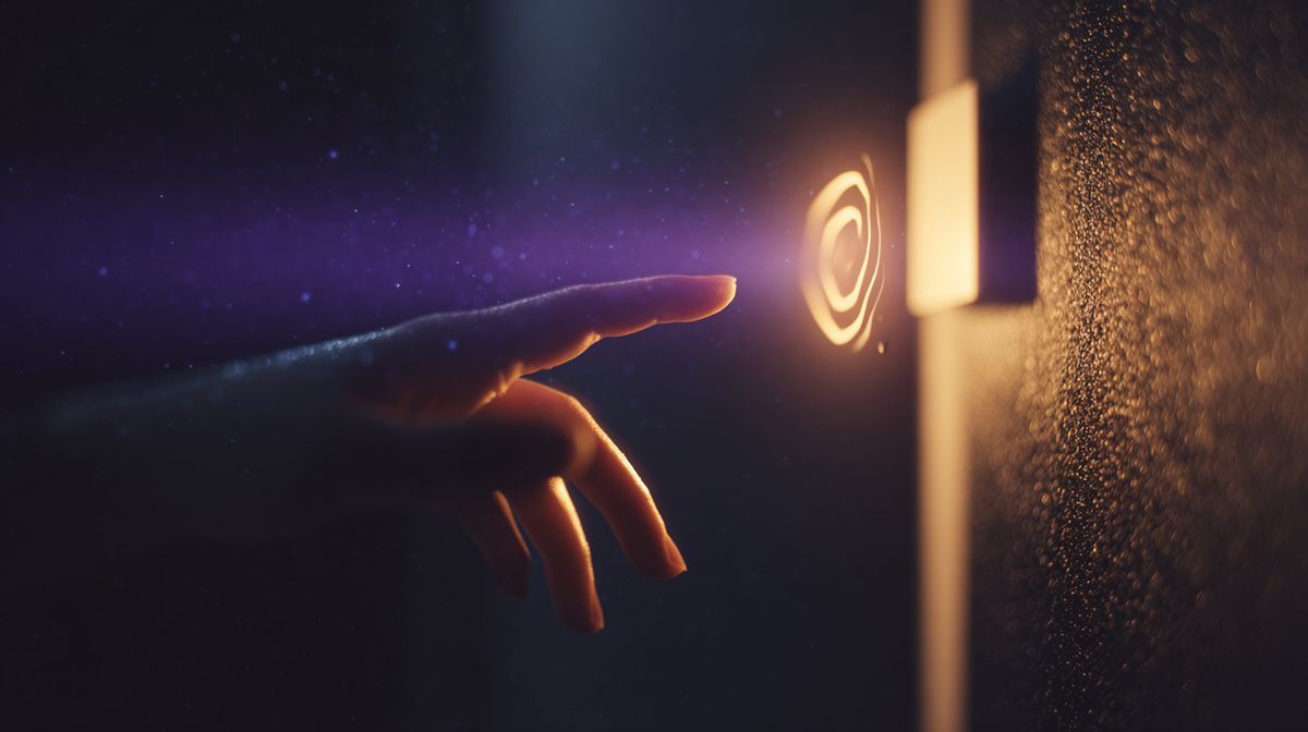 Hand gently knocking on a digital door