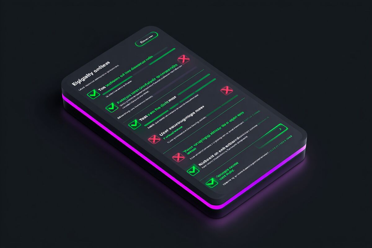 A checklist of eligibility criteria with checkmarks and X marks
