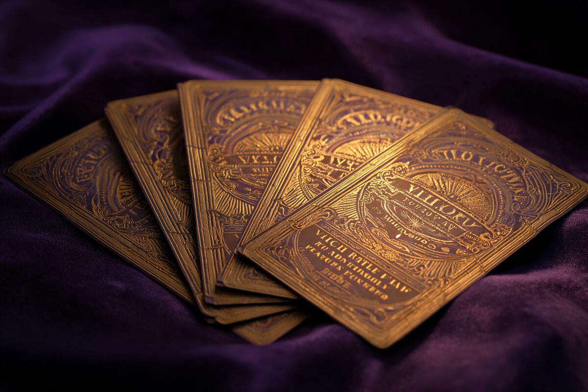 Five golden tickets/tokens arranged in a careful pattern