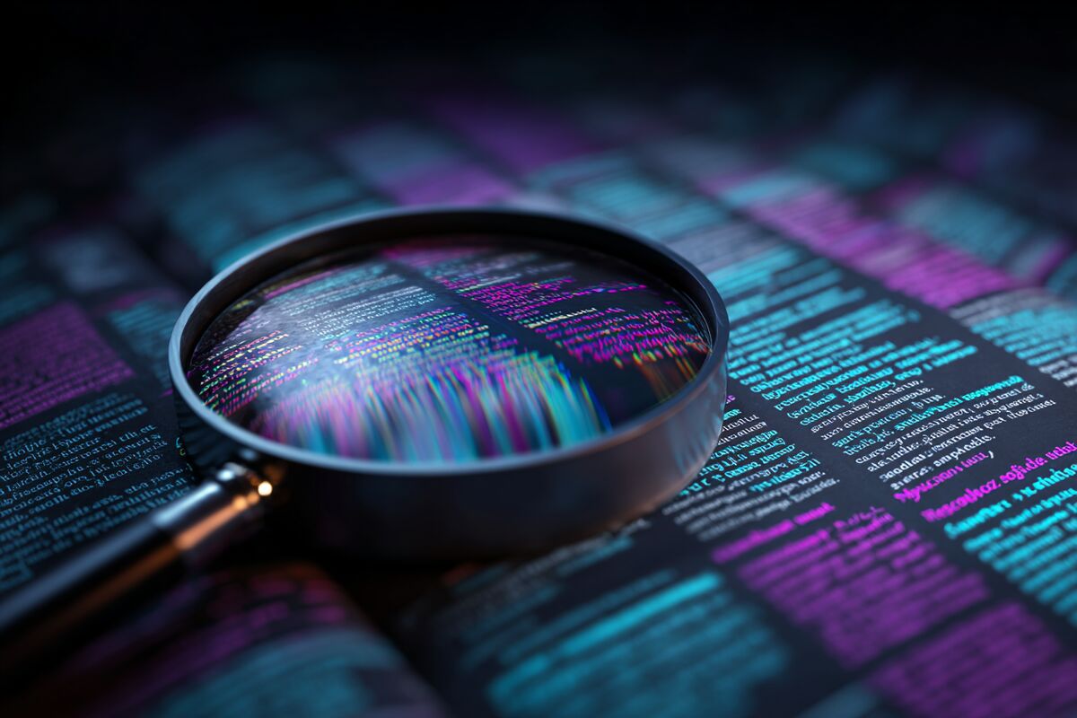 A detective with a magnifying glass examining competitor game tags