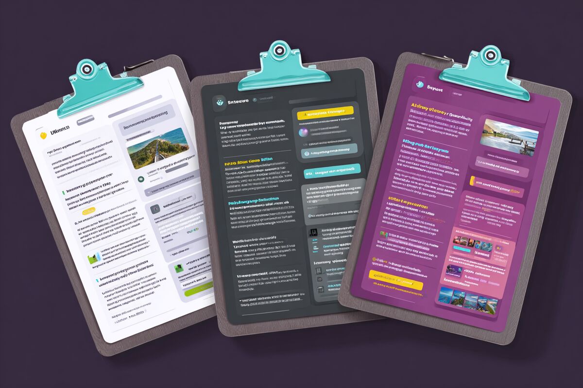 Three clipboard documents side by side